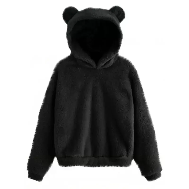 Fur bunny ear hooded warm sweatshirt Nexellus