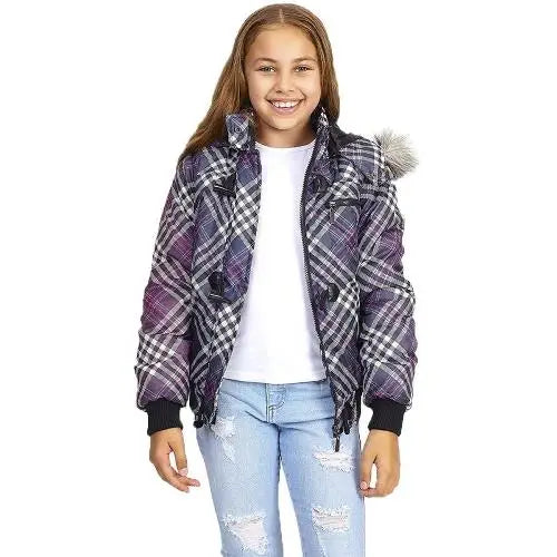 Girls brave soul marley padded jacket - Purple Check / 9-10