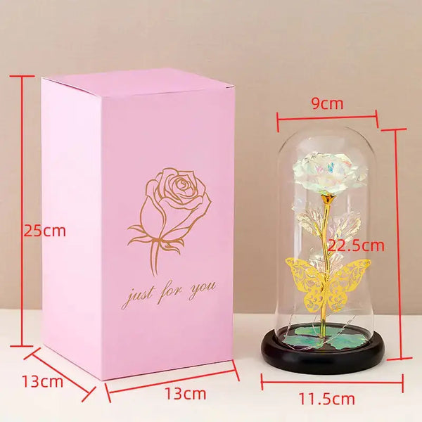 Golden butterfly immortal flower glass cover rose glowing gold foil Nexellus