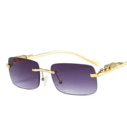 Golden rimless rectangle sunglasses women retro cheetah decoration Nexellus