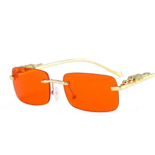 Golden rimless rectangle sunglasses women retro cheetah decoration Nexellus