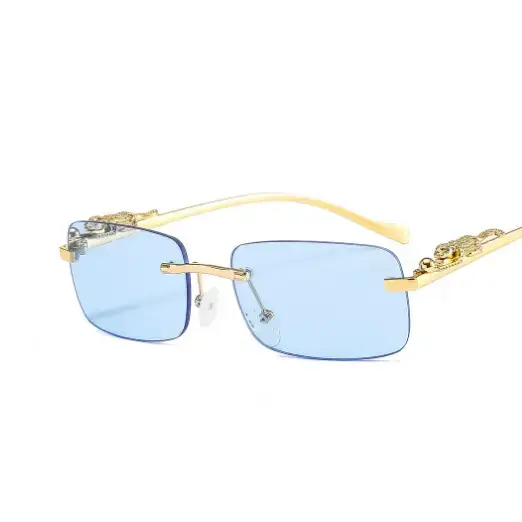 Golden rimless rectangle sunglasses women retro cheetah decoration Nexellus