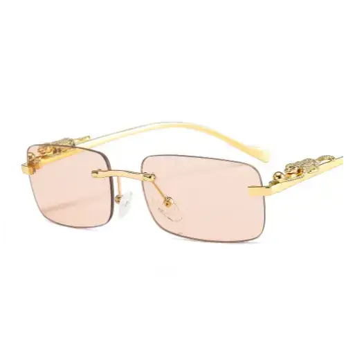 Golden rimless rectangle sunglasses women retro cheetah decoration Nexellus