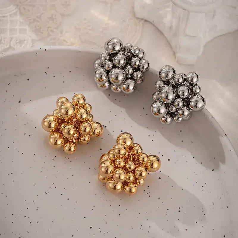 Grape string beads hollow ball stud earrings Nexellus