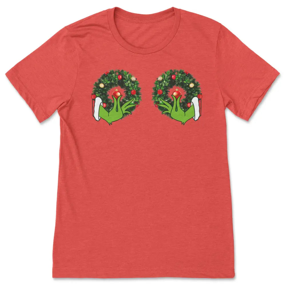 Grinch wreath boobies tee