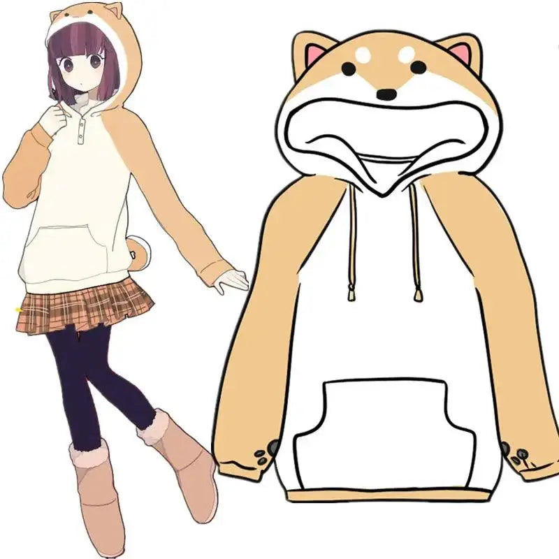 Harajuku Kawaii Hoodies: Women's Cute Doge Muco Winter Plush Sweatshirt with Ears, Anime-Inspired Nexellus