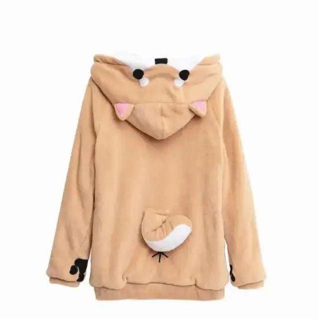 Harajuku Kawaii Hoodies: Women's Cute Doge Muco Winter Plush Sweatshirt with Ears, Anime-Inspired Nexellus