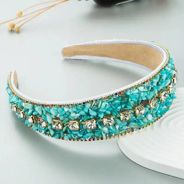 Headband trend design colorful crushed turquoise diamond wide-brimmed Nexellus