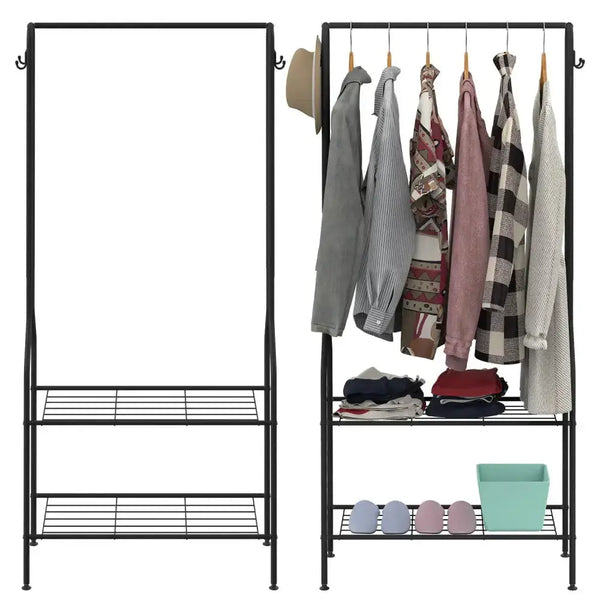 Heavy duty 2 tier multi purpose clothes rail & shoe bench stand rack Nexellus