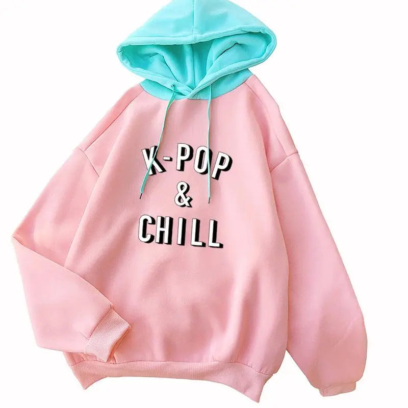 Hip Hop Sweatshirts Pink Warm Fleece K-pop Harajuku Hoodie Nexellus