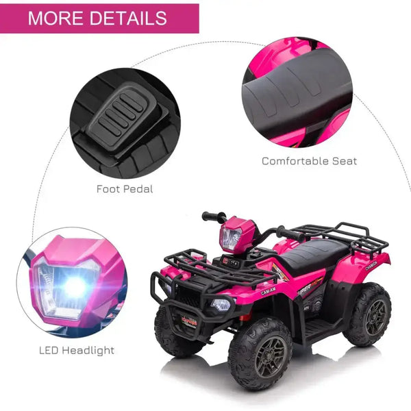 Homcom 12v electric quad bike for kids w/ led headlights, music - pink Nexellus