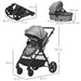 Homcom 2 in 1 pushchairs and strollers w/ reversible seat