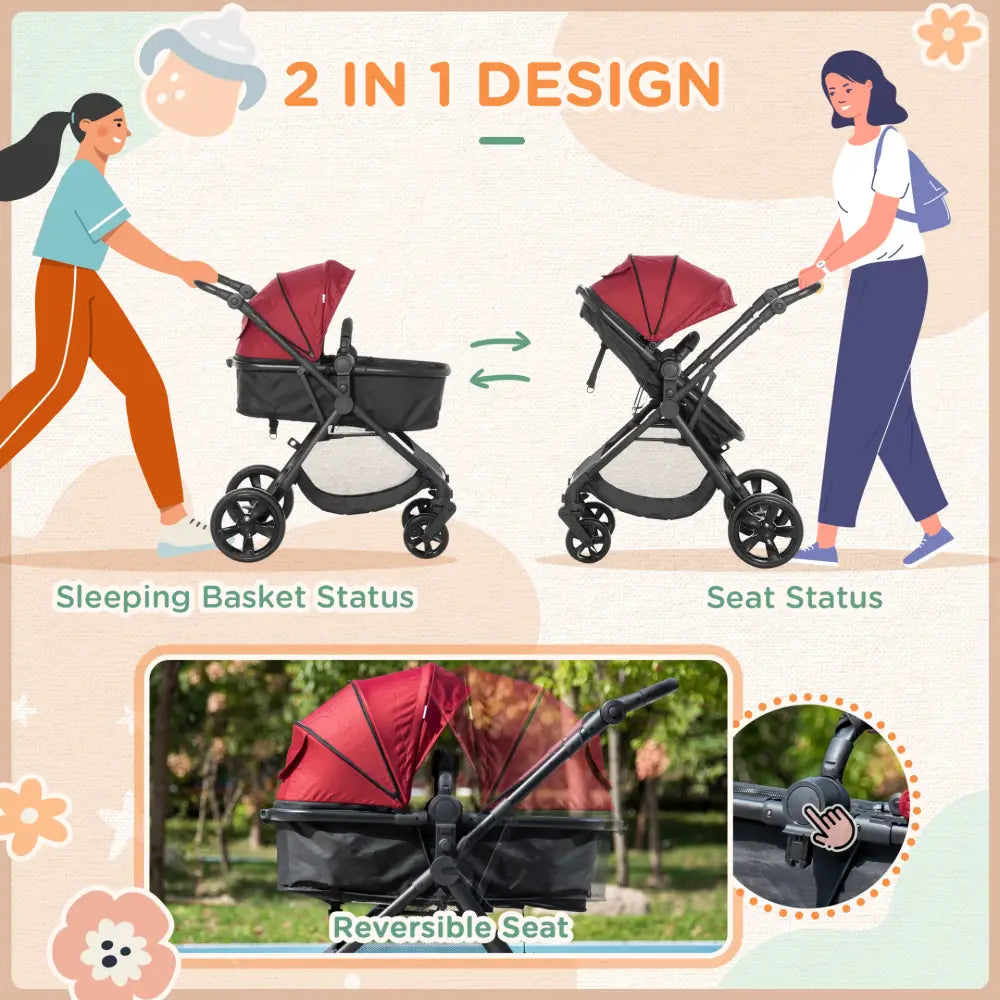 Homcom 2 in 1 pushchairs and strollers w/ reversible seat