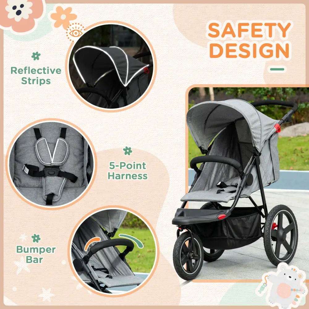 Homcom 3 wheeler pushchair lightweight foldable baby