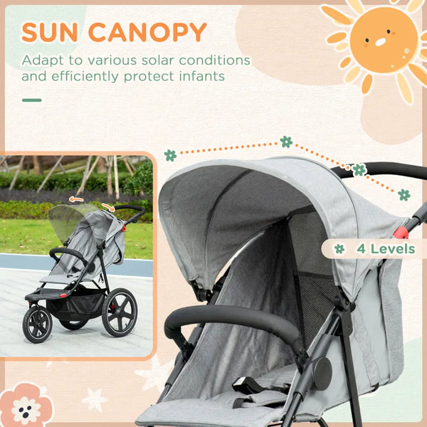 Homcom 3 wheeler pushchair lightweight foldable baby