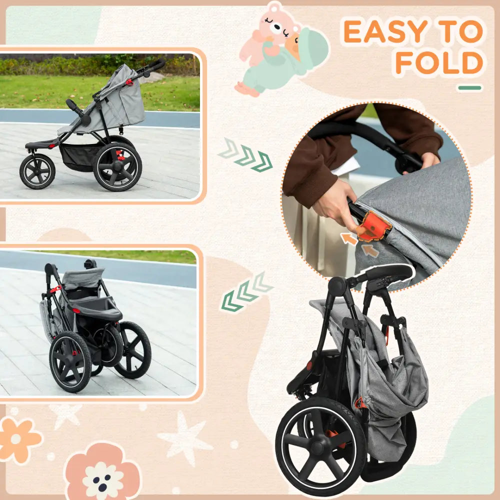 Homcom 3 wheeler pushchair lightweight foldable baby