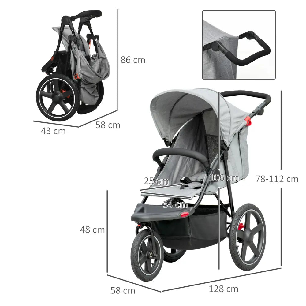 Homcom 3 wheeler pushchair lightweight foldable baby