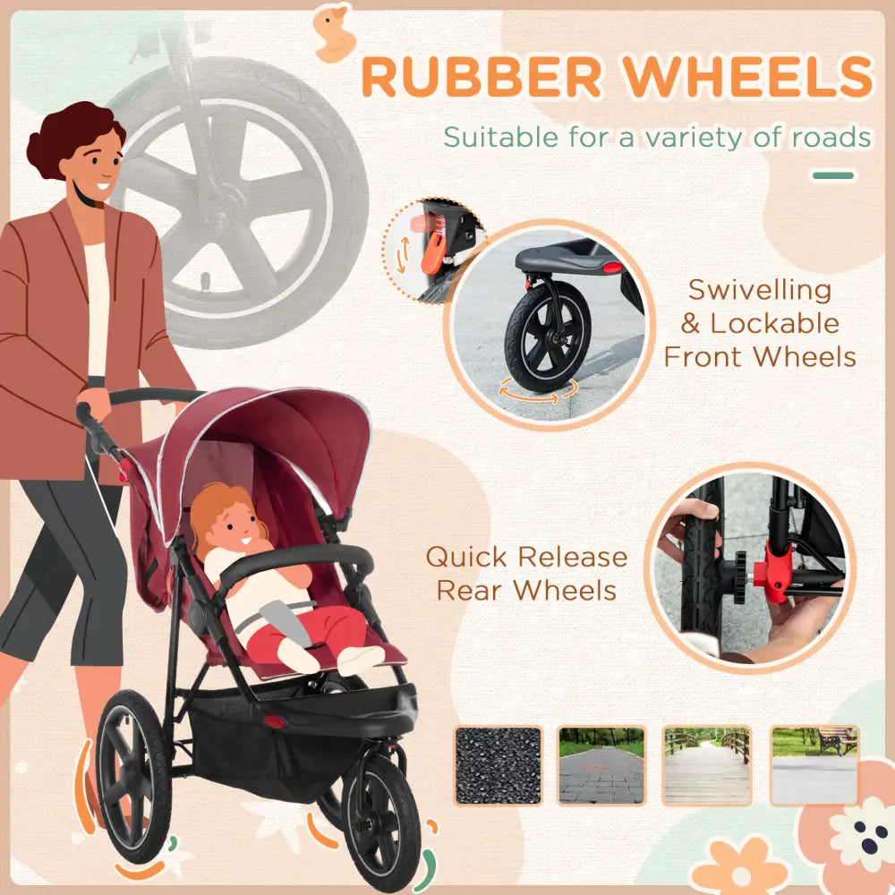 Homcom 3 wheeler pushchair lightweight foldable baby