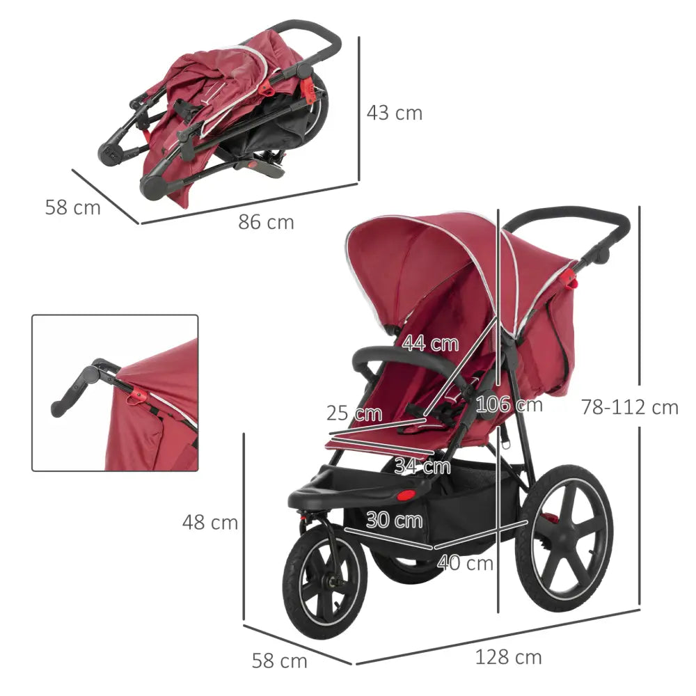 Homcom 3 wheeler pushchair lightweight foldable baby