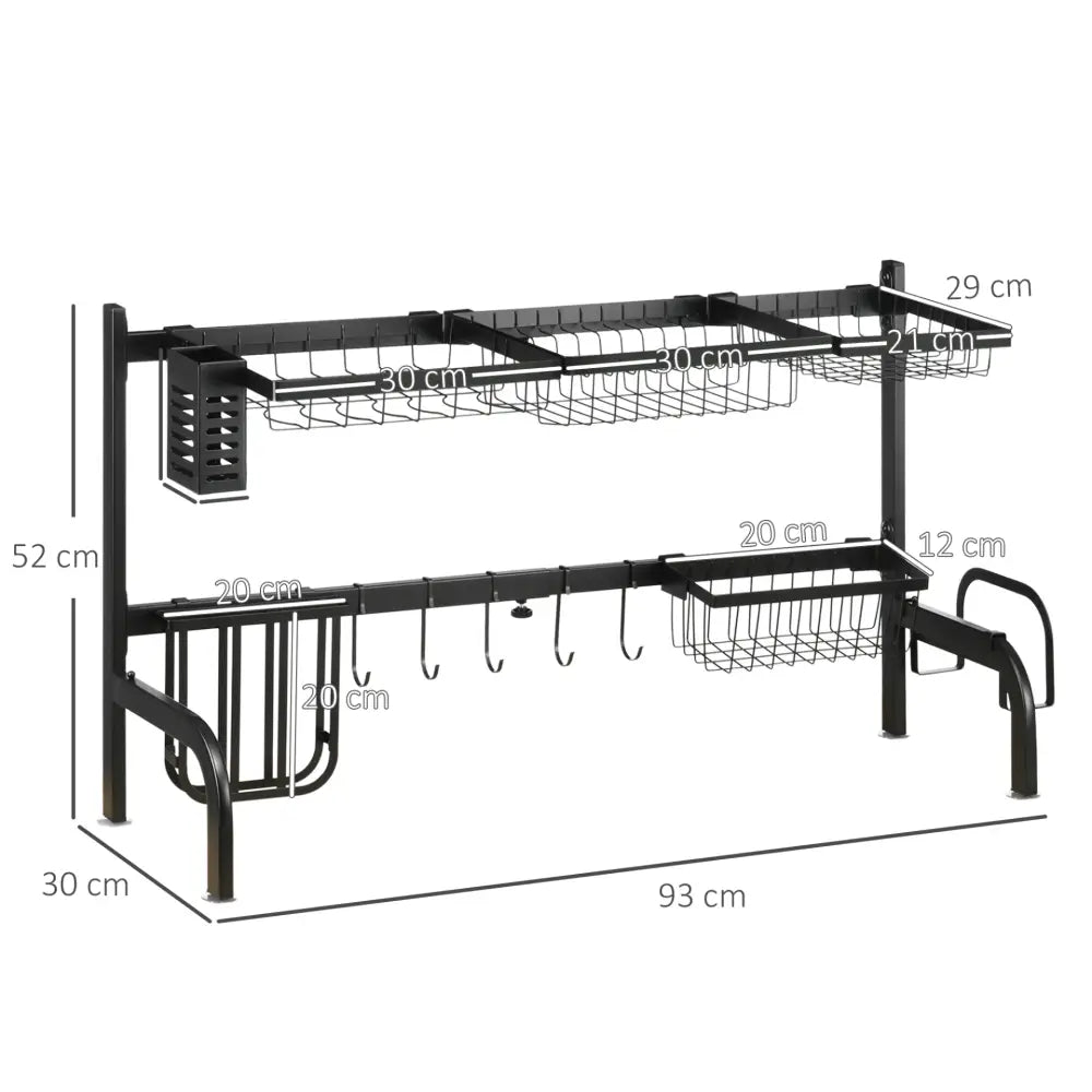 Homcom over the sink dish drying rack 2 tier adjustable