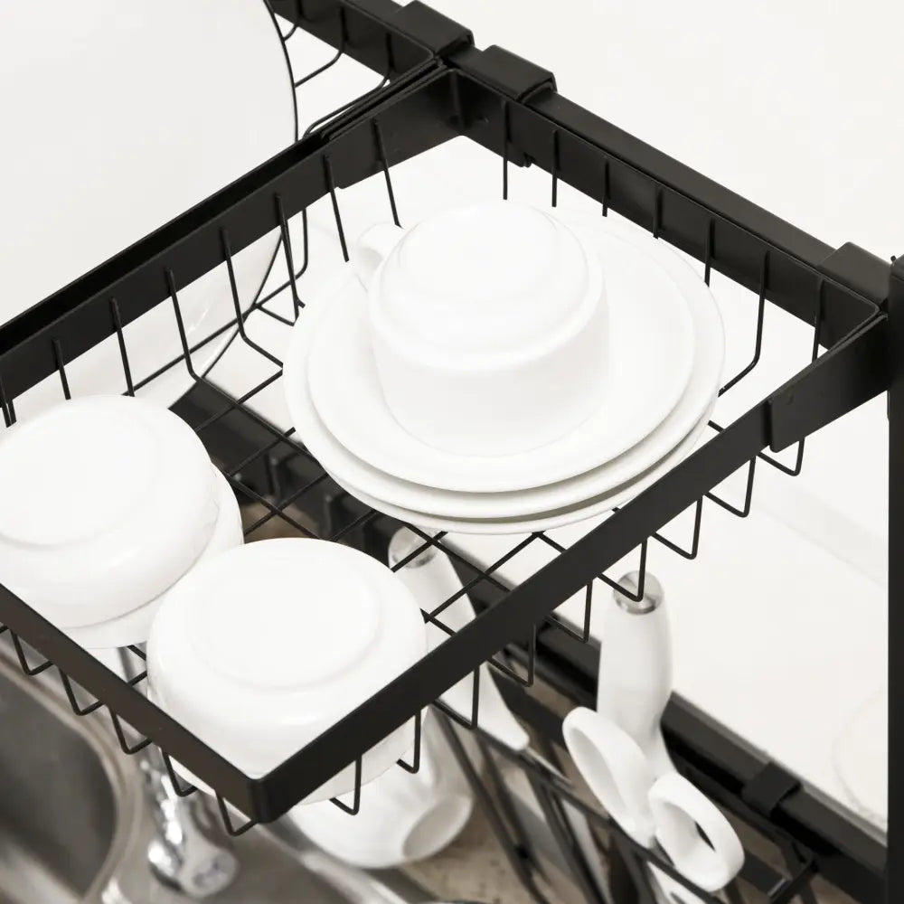 Homcom over the sink dish drying rack 2 tier adjustable