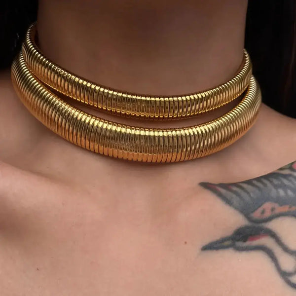 Ins titanium steel gypsy elastic choker gold and silver necklace Nexellus