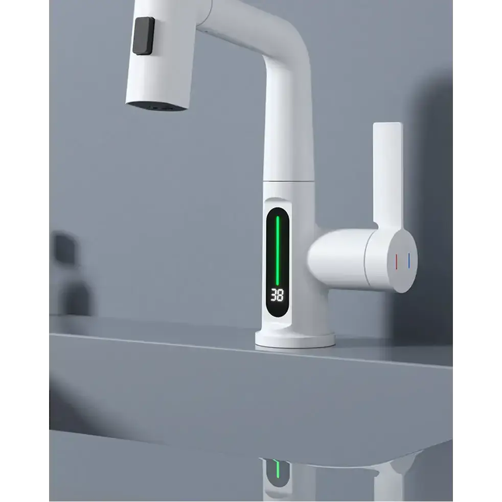 Intelligent digital display faucet pull-out basin faucet temperature Nexellus