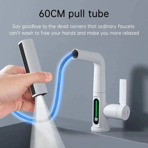 Intelligent digital display faucet pull-out basin faucet temperature Nexellus