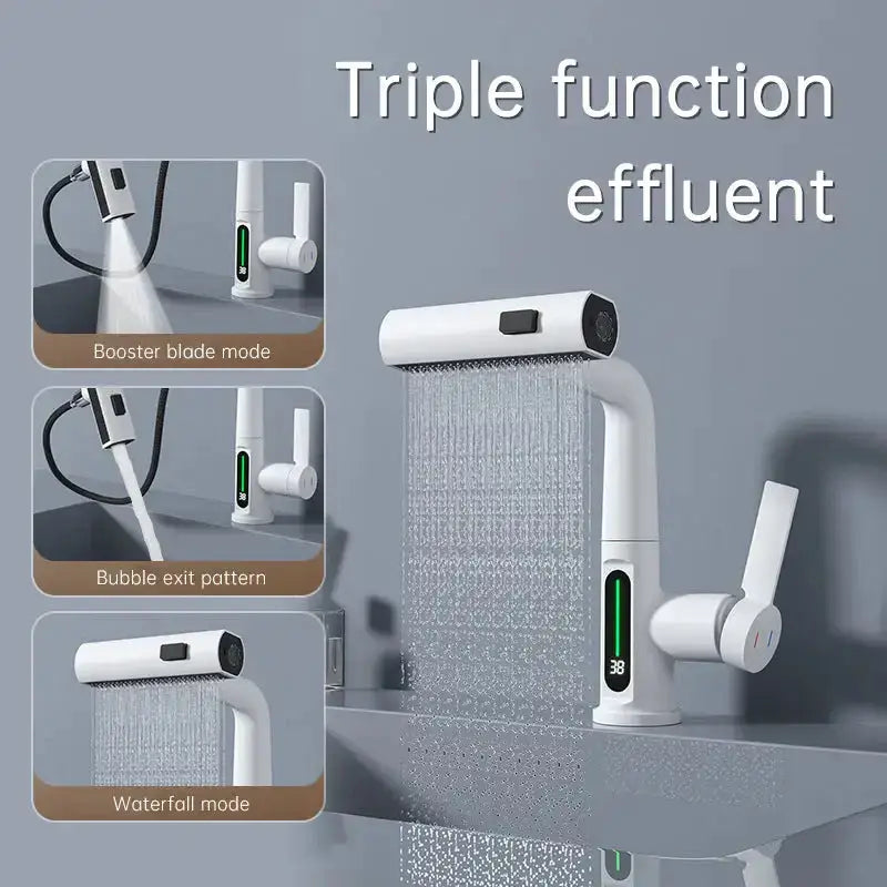 Intelligent digital display faucet pull-out basin faucet temperature Nexellus