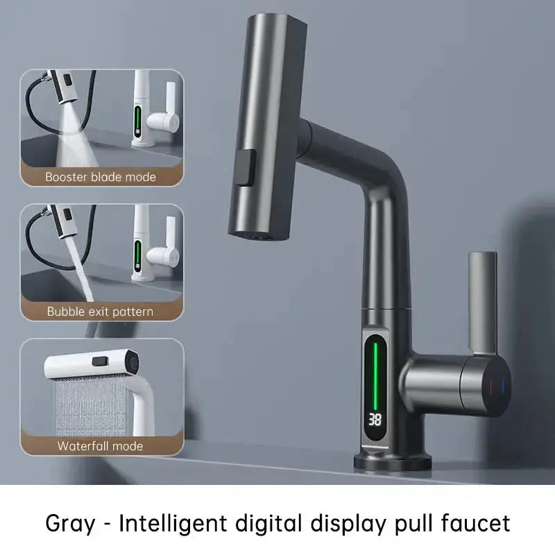 Intelligent digital display faucet pull-out basin faucet temperature Nexellus