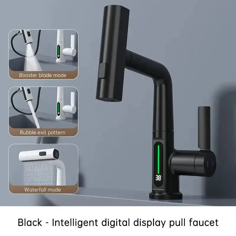 Intelligent digital display faucet pull-out basin faucet temperature Nexellus