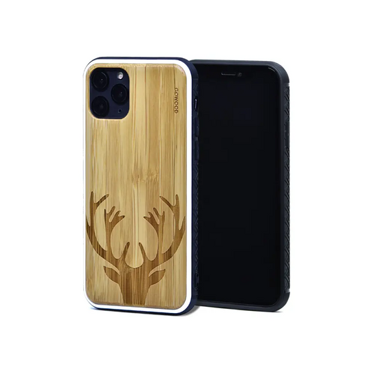 Iphone 11 pro wood case deer engraved bamboo backside