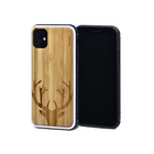 Iphone 11 wood case deer engraved bamboo backside with tpu