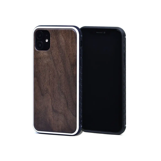 Iphone 11 wood case walnut backside with tpu bumper