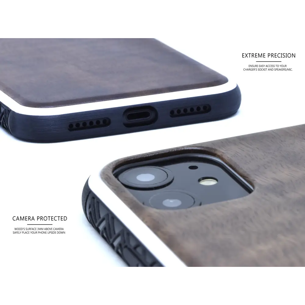 Iphone 11 wood case walnut backside with tpu bumper