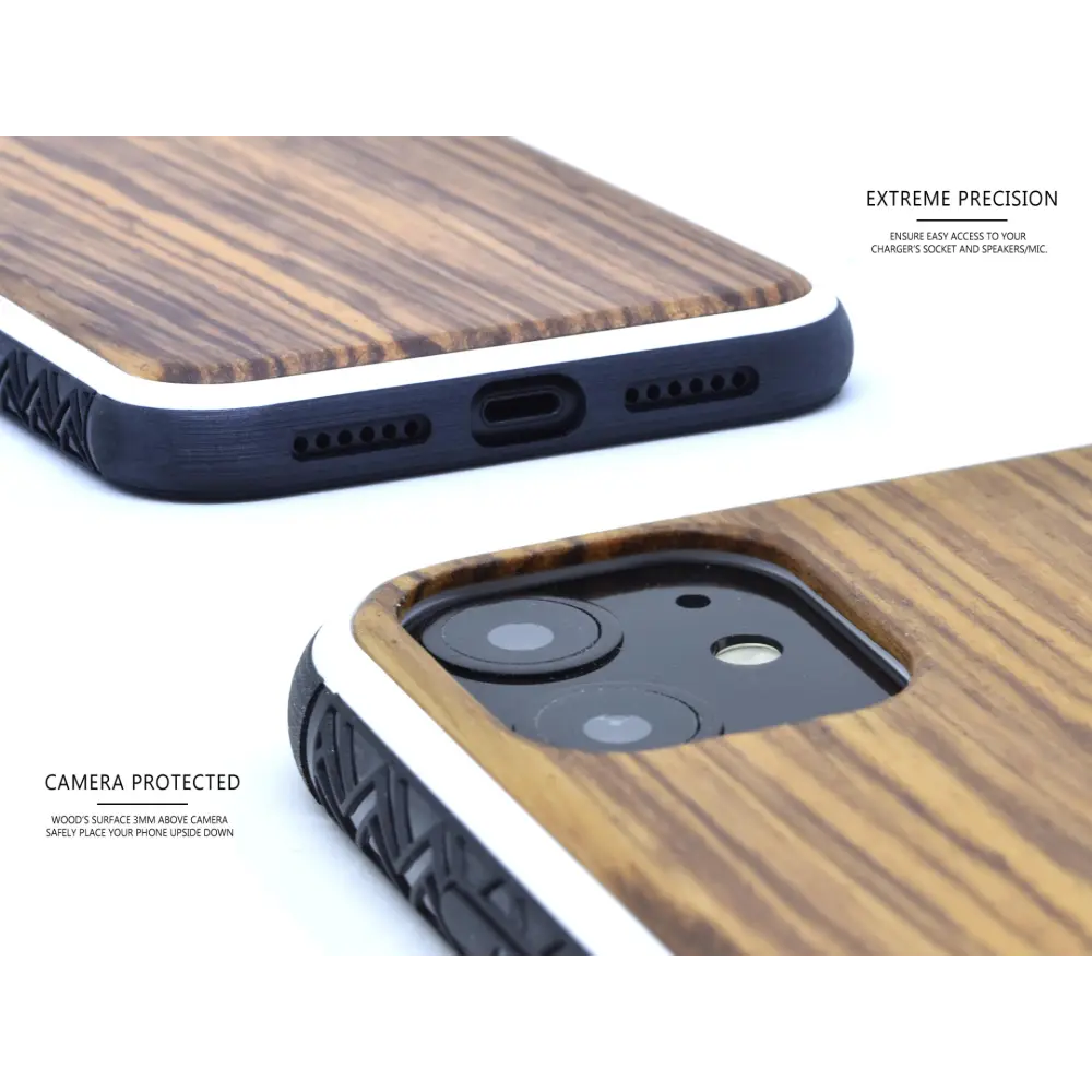 Iphone 11 wood case zebra backside with tpu bumper