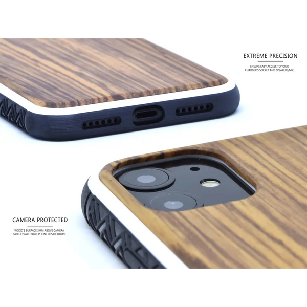 Iphone 11 wood case zebra backside with tpu bumper