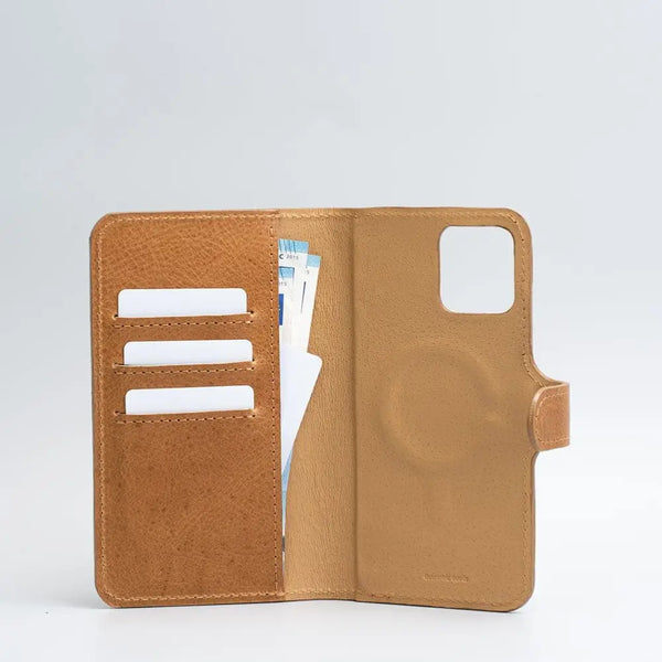 Iphone 12/13 series full-grain leather folio case wallet