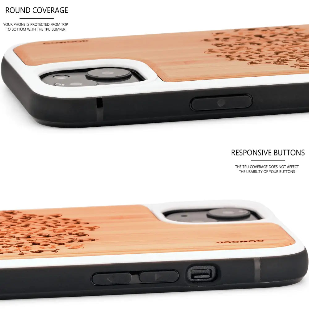 Iphone 13 mini bamboo wood case tree engraved backside