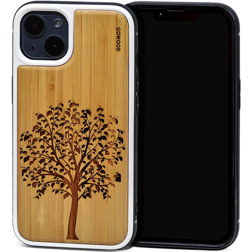 Iphone 13 mini bamboo wood case tree engraved backside