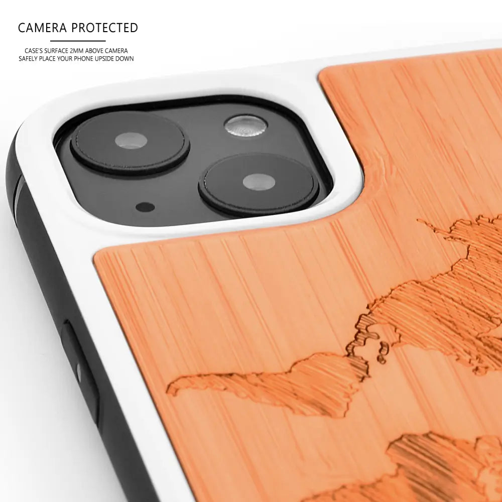 Iphone 13 mini bamboo wood case world map engraved backside