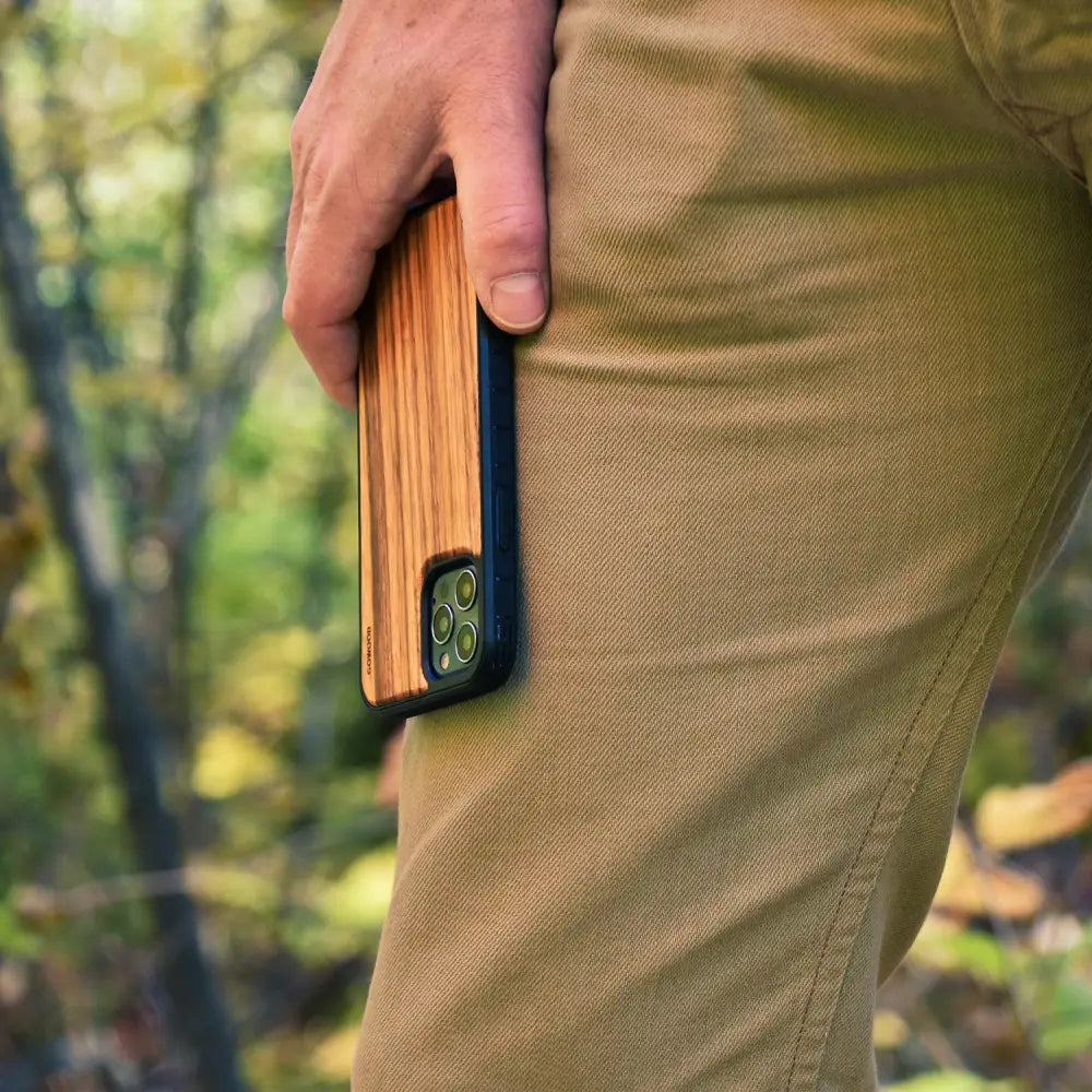 Iphone 13 mini zebra wood case with tpu bumper and black pc