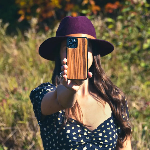 Iphone 13 mini zebra wood case with tpu bumper and black pc