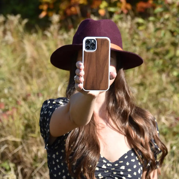 Iphone 13 walnut wood case with tpu bumper and white pc