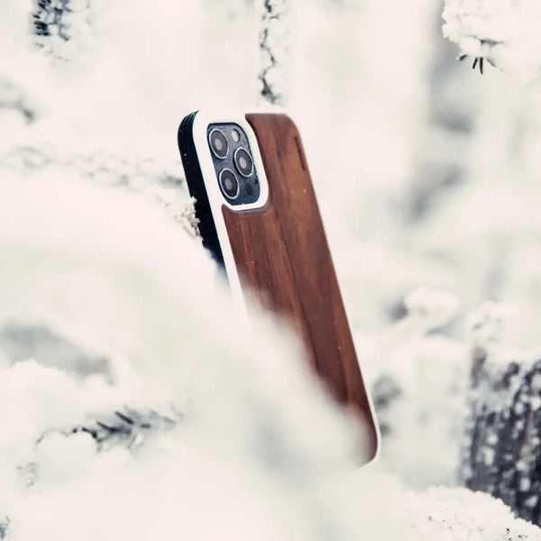 Iphone 13 walnut wood case with tpu bumper and white pc