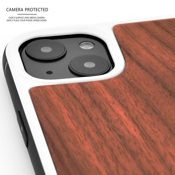 Iphone 13 walnut wood case with tpu bumper and white pc