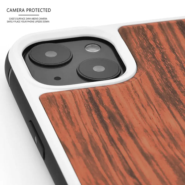 Iphone 13 zebra wood case with tpu bumper and white pc