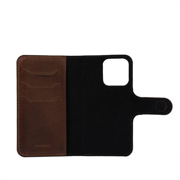 Iphone 14 series full-grain leather folio case wallet