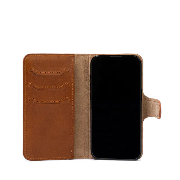 Iphone 14 series full-grain leather folio case wallet