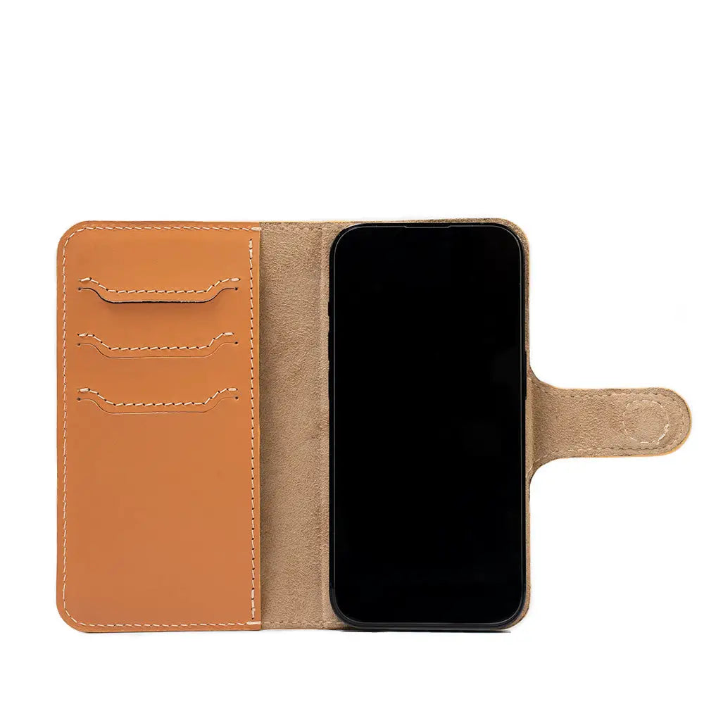 Iphone 14 series top-grain leather folio case wallet